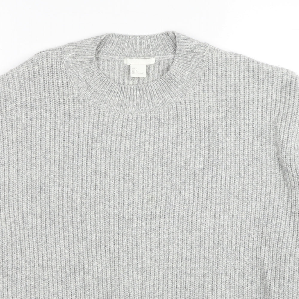 H&M Womens Grey Round Neck Acrylic Pullover Jumper Size L