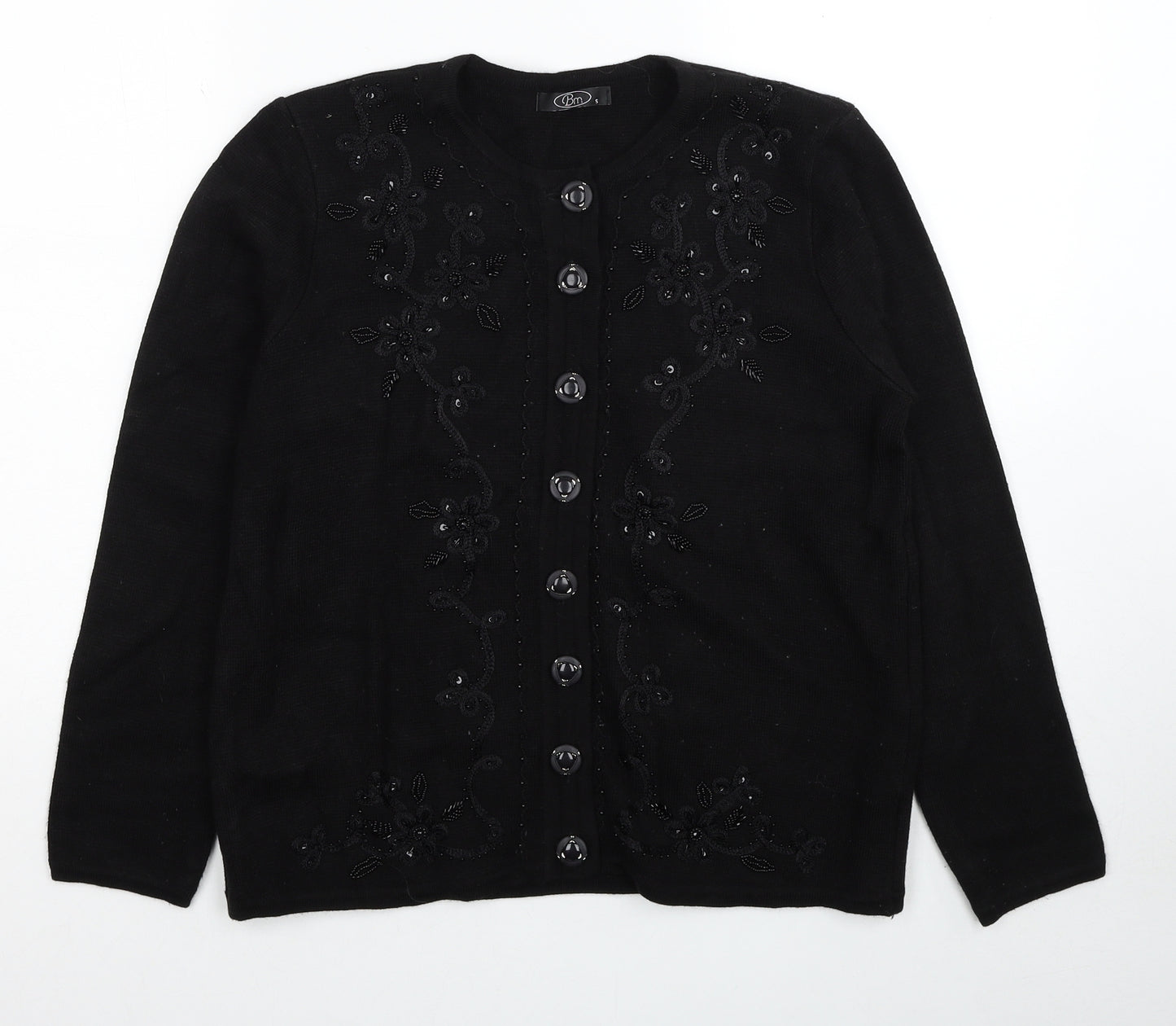 Bonmarché Womens Black Round Neck Acrylic Cardigan Jumper Size S