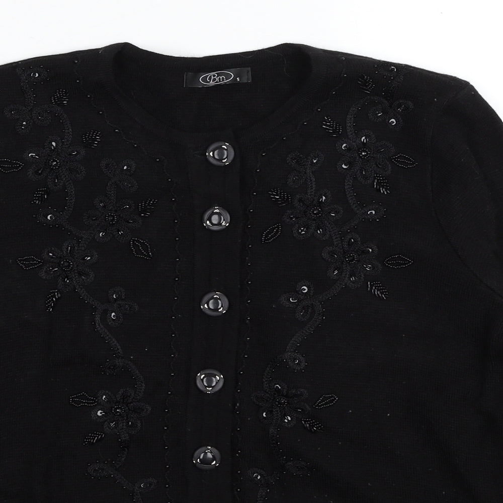 Bonmarché Womens Black Round Neck Acrylic Cardigan Jumper Size S