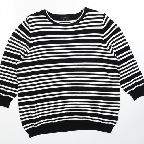 F&F Womens Black Round Neck Striped Viscose Pullover Jumper Size 16