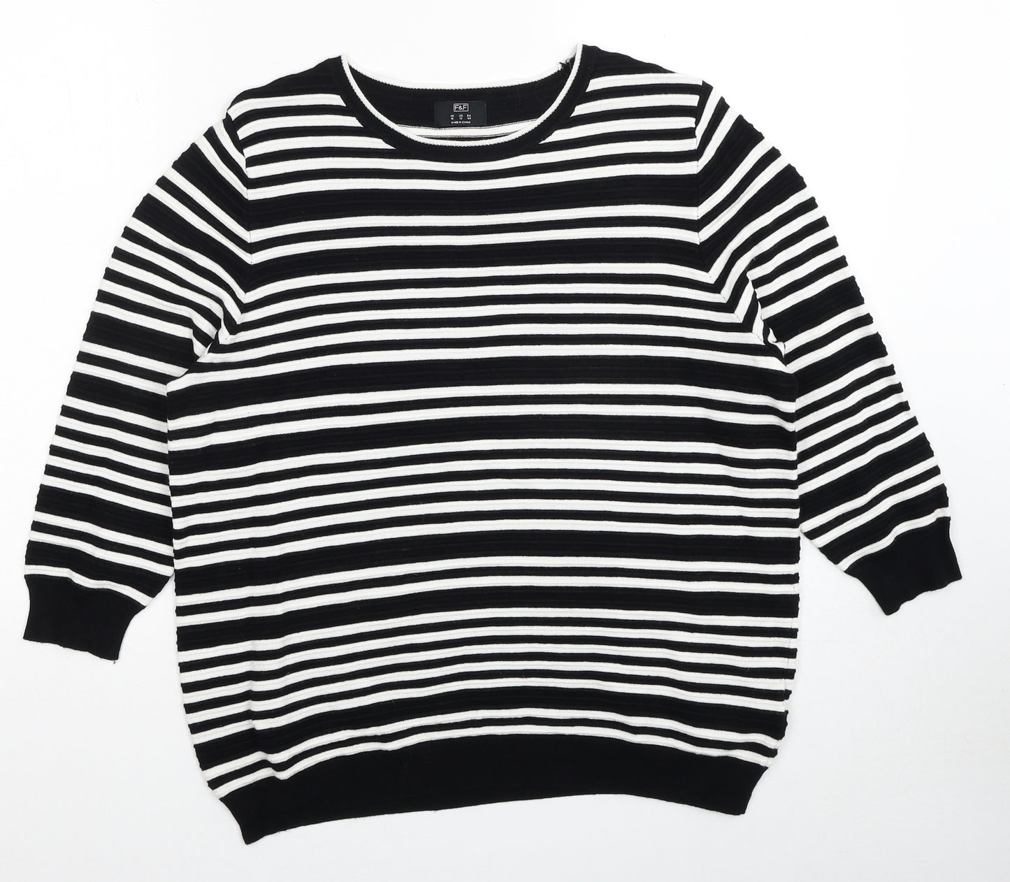 F&F Womens Black Round Neck Striped Viscose Pullover Jumper Size 16