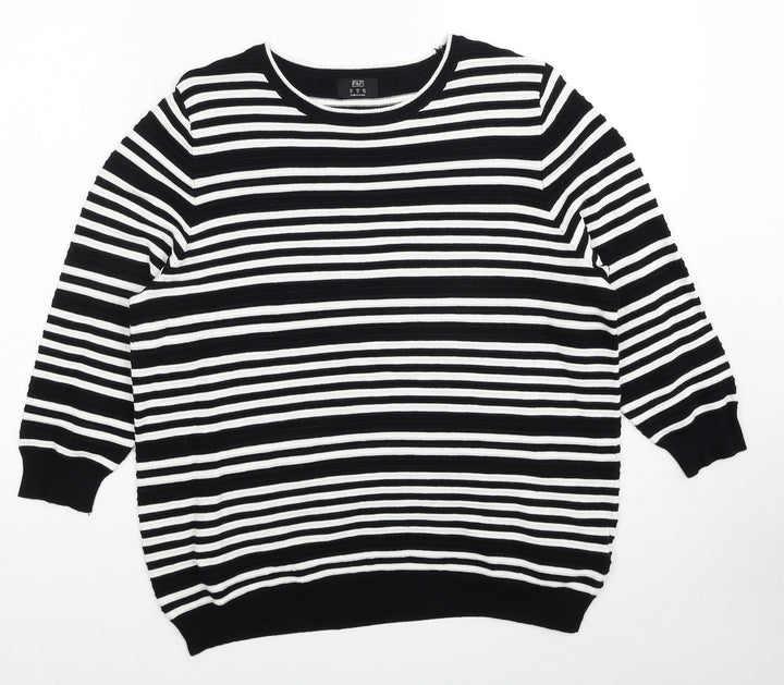F&F Womens Black Round Neck Striped Viscose Pullover Jumper Size 16