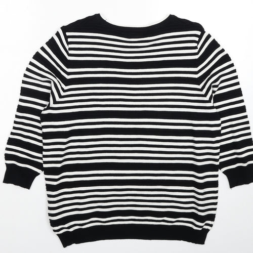 F&F Womens Black Round Neck Striped Viscose Pullover Jumper Size 16
