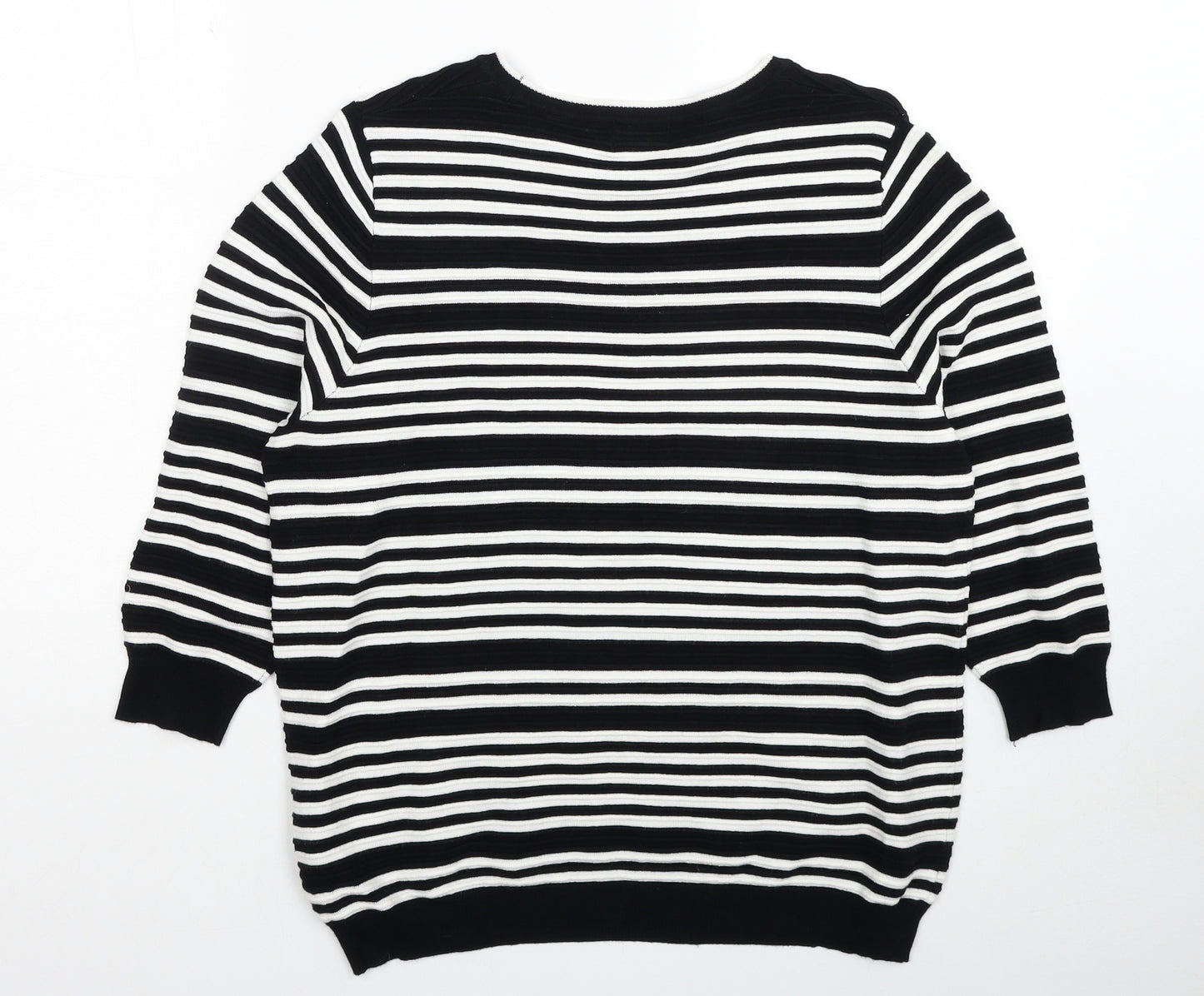F&F Womens Black Round Neck Striped Viscose Pullover Jumper Size 16