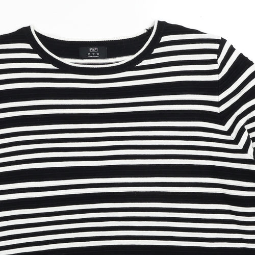 F&F Womens Black Round Neck Striped Viscose Pullover Jumper Size 16