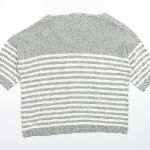 Gap Womens Grey V-Neck Striped Cotton Pullover Jumper Size L