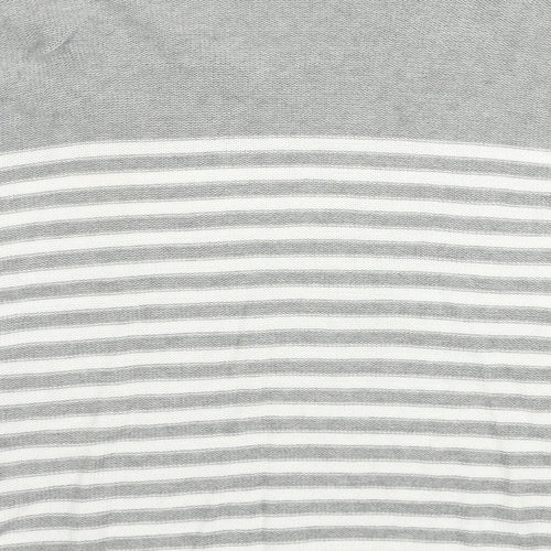 Gap Womens Grey V-Neck Striped Cotton Pullover Jumper Size L