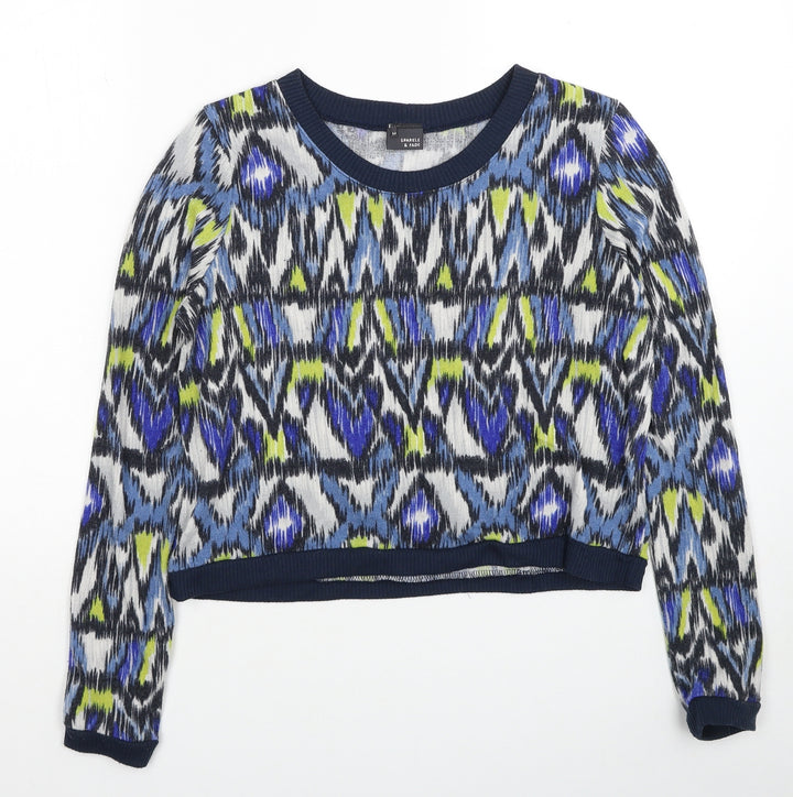 Sparkle & Fade Womens Multicoloured Scoop Neck Geometric Polyester Pullover Jumper Size M