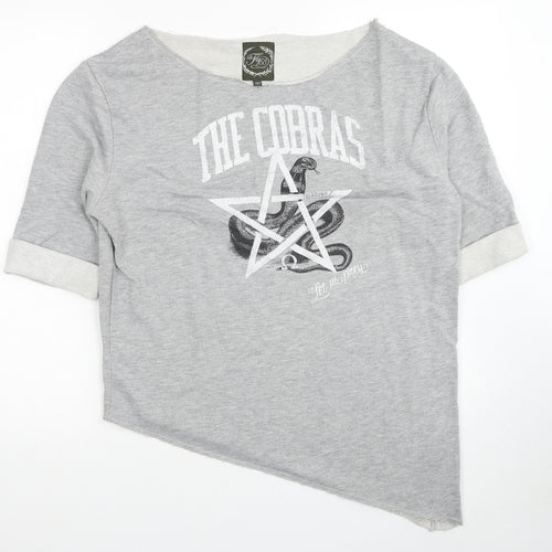 FLY53 Womens Grey Cotton Basic T-Shirt Size 12 Boat Neck - The Cobras, Asymmteric