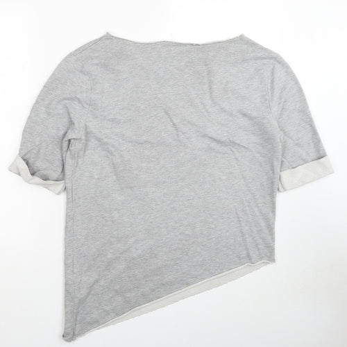 FLY53 Womens Grey Cotton Basic T-Shirt Size 12 Boat Neck - The Cobras, Asymmteric
