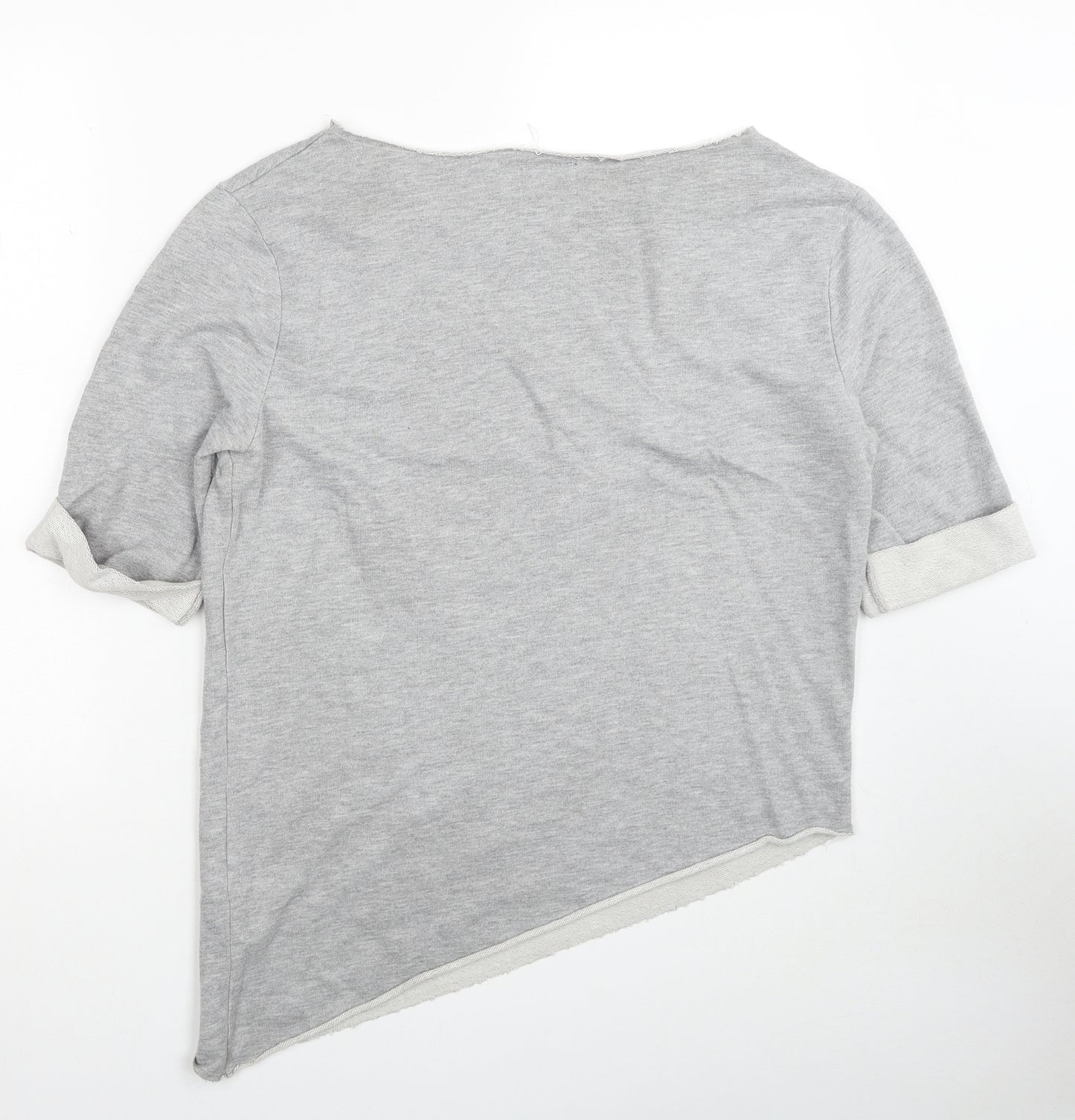 FLY53 Womens Grey Cotton Basic T-Shirt Size 12 Boat Neck - The Cobras, Asymmteric