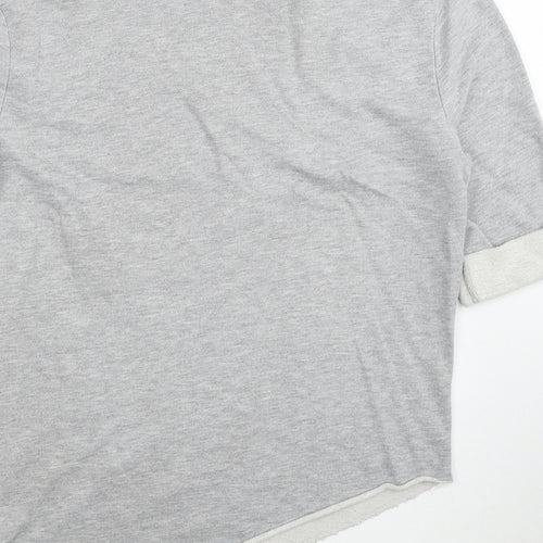 FLY53 Womens Grey Cotton Basic T-Shirt Size 12 Boat Neck - The Cobras, Asymmteric