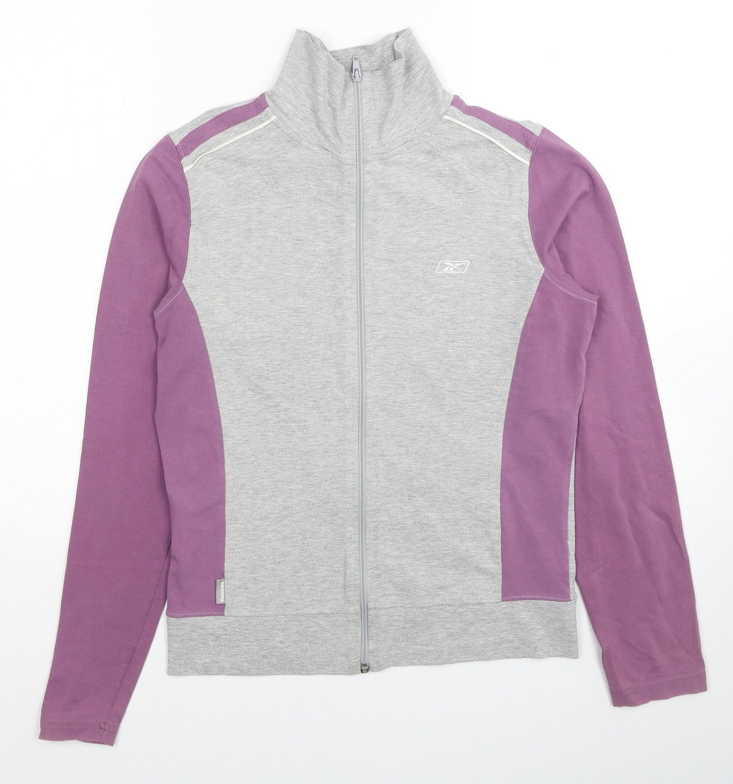 Reebok Womens Grey Colourblock Cotton Full Zip Sweatshirt Size 12 Zip