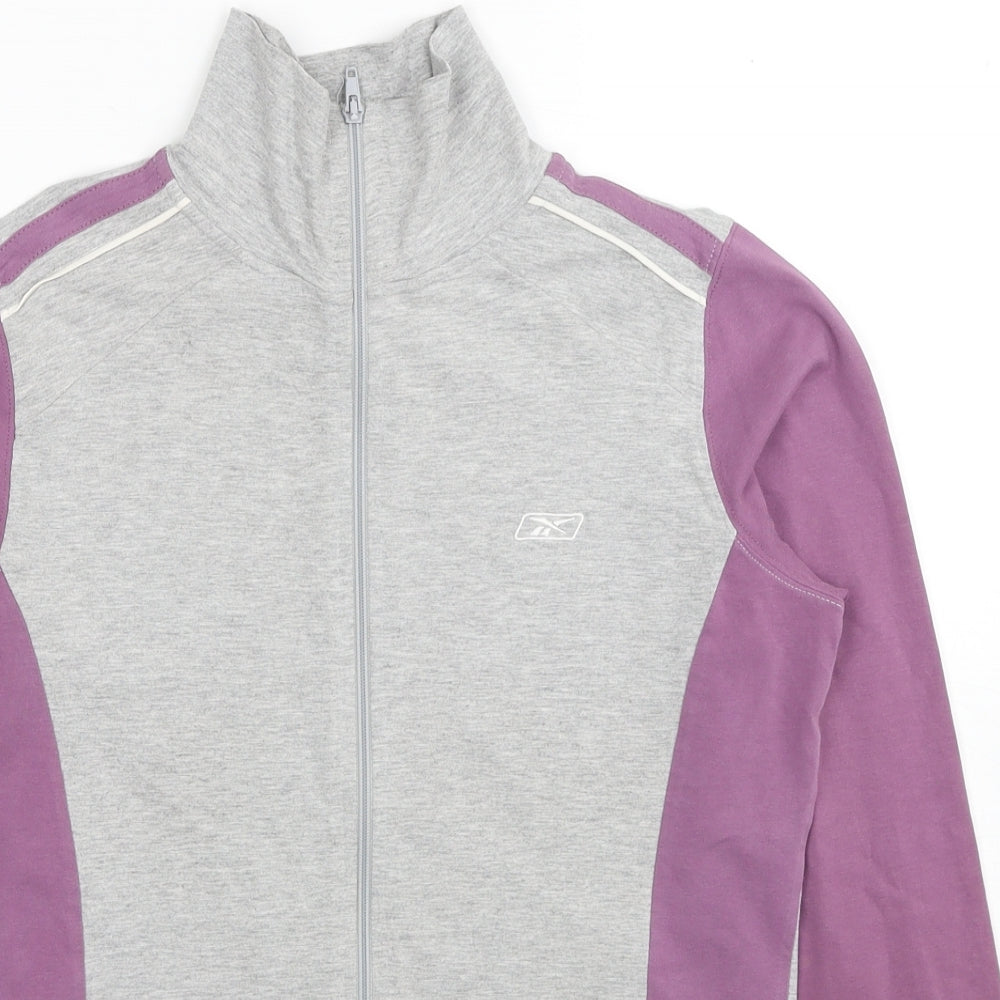 Reebok Womens Grey Colourblock Cotton Full Zip Sweatshirt Size 12 Zip