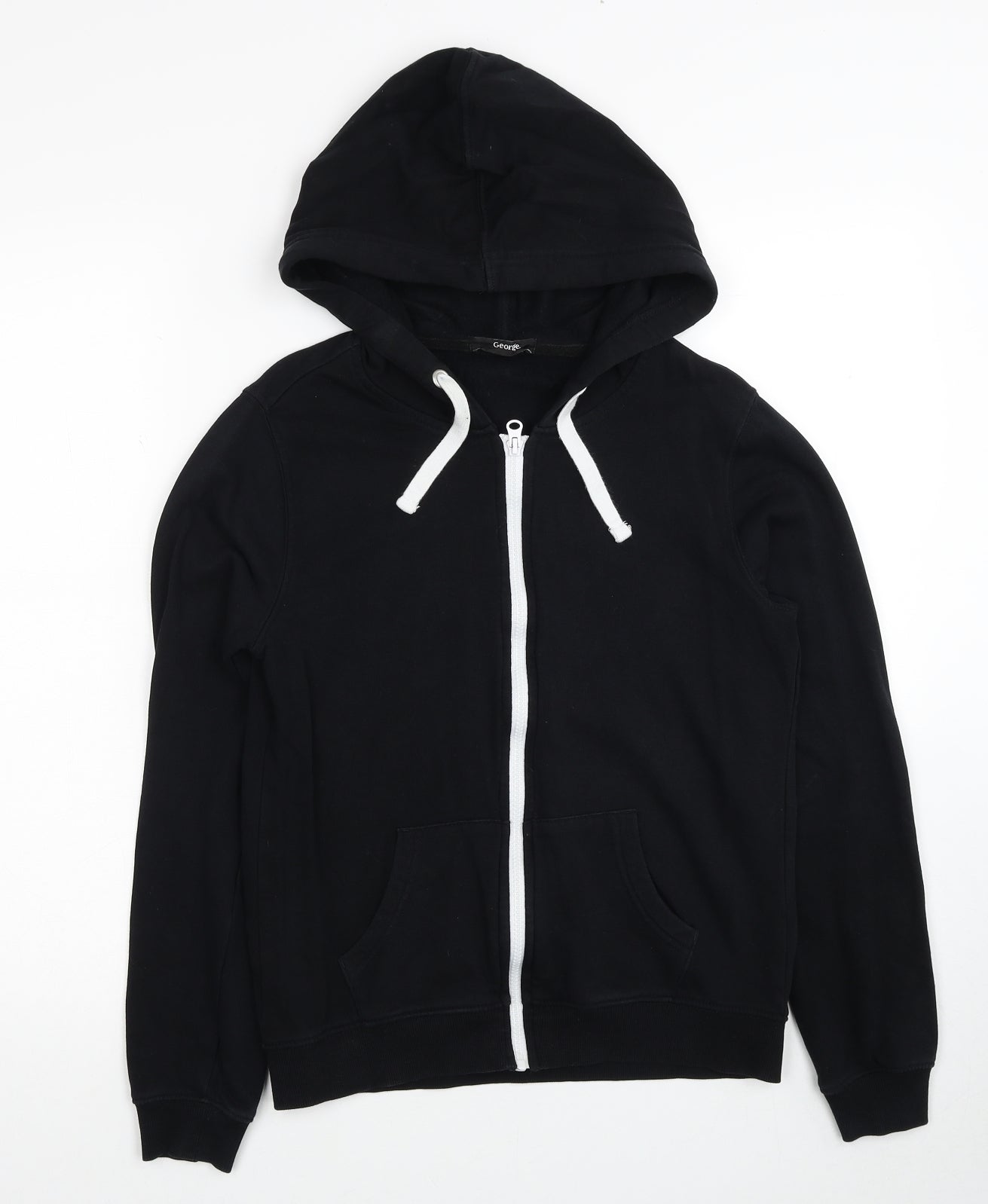 George Womens Black Cotton Full Zip Hoodie Size 10 Zip