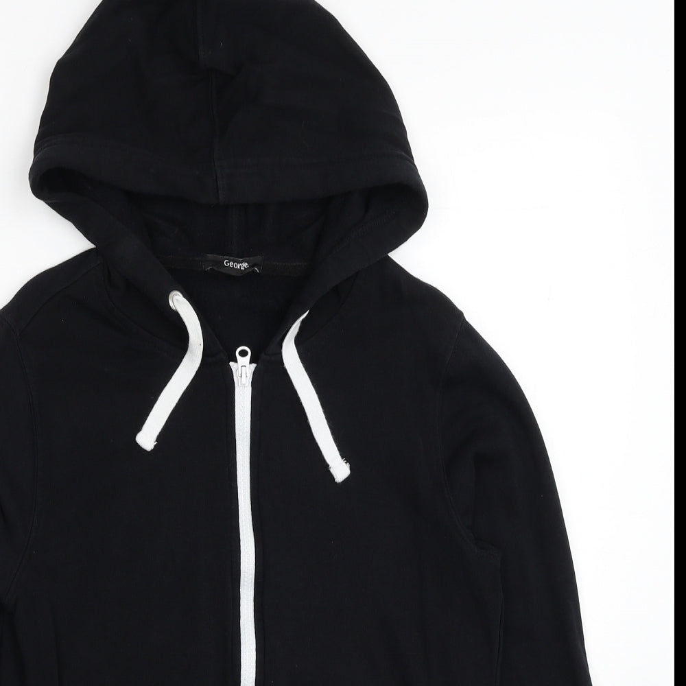 George Womens Black Cotton Full Zip Hoodie Size 10 Zip