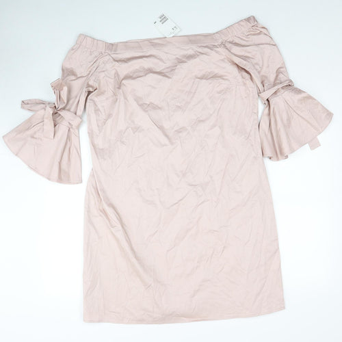 H&M Womens Pink Cotton A-Line Size 16 Off the Shoulder Pullover