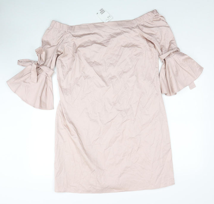 H&M Womens Pink Cotton A-Line Size 16 Off the Shoulder Pullover