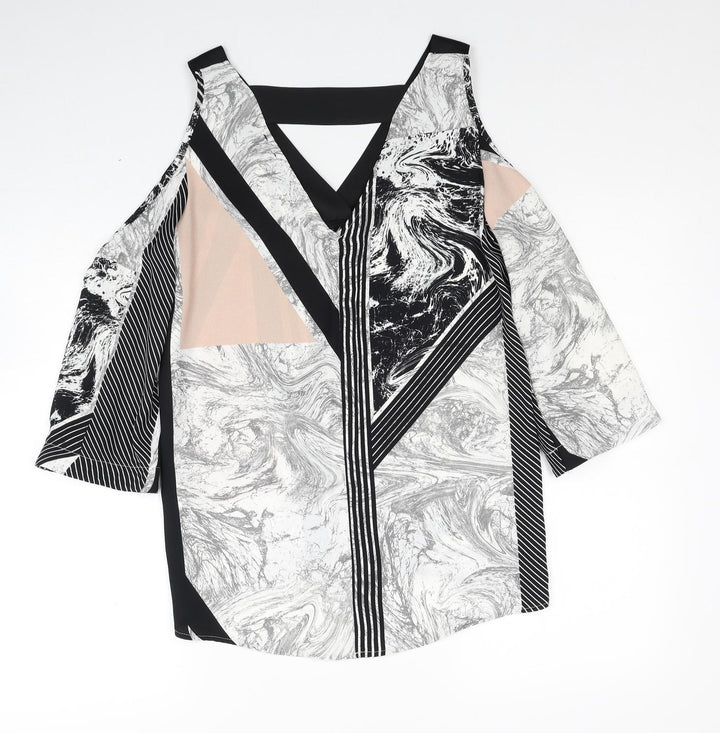 River Island Womens Multicoloured Geometric Polyester Basic Blouse Size 6 V-Neck - Cold Shoulder