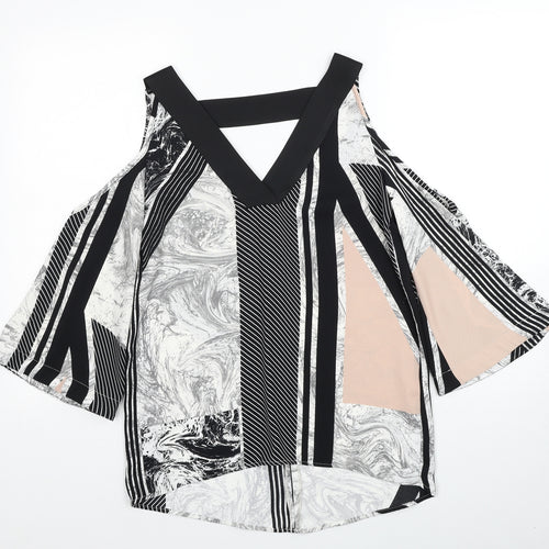 River Island Womens Multicoloured Geometric Polyester Basic Blouse Size 6 V-Neck - Cold Shoulder