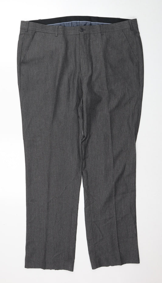 Matalan Mens Grey Polyester Trousers Size 38 in L31 in Regular Zip