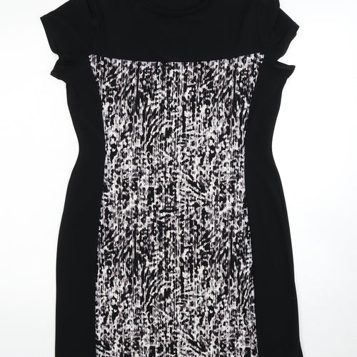 Reflections Womens Black Geometric Viscose A-Line Size 14 Round Neck Pullover