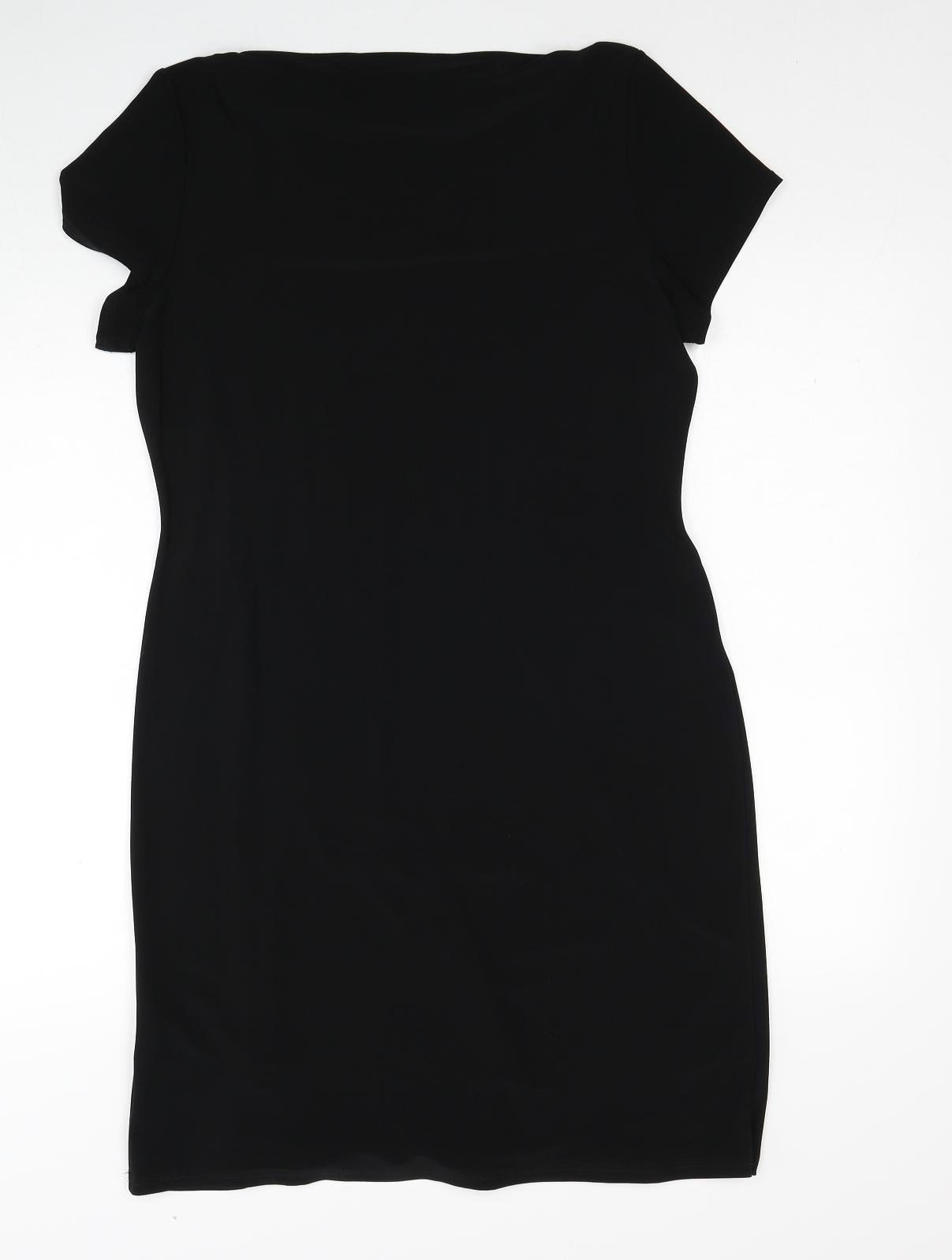 Reflections Womens Black Geometric Viscose A-Line Size 14 Round Neck Pullover
