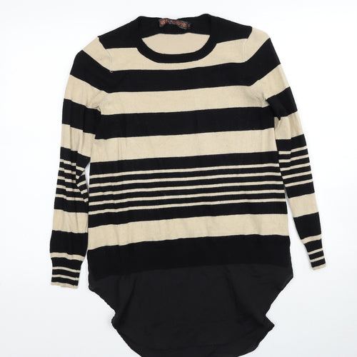 QED London Womens Beige Round Neck Striped Viscose Pullover Jumper Size S