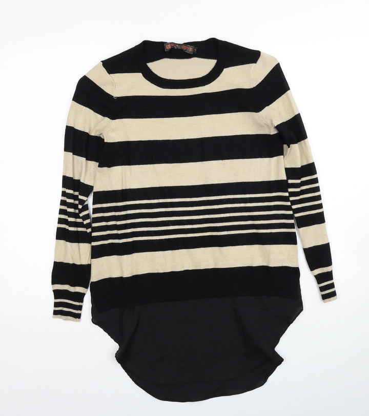 QED London Womens Beige Round Neck Striped Viscose Pullover Jumper Size S