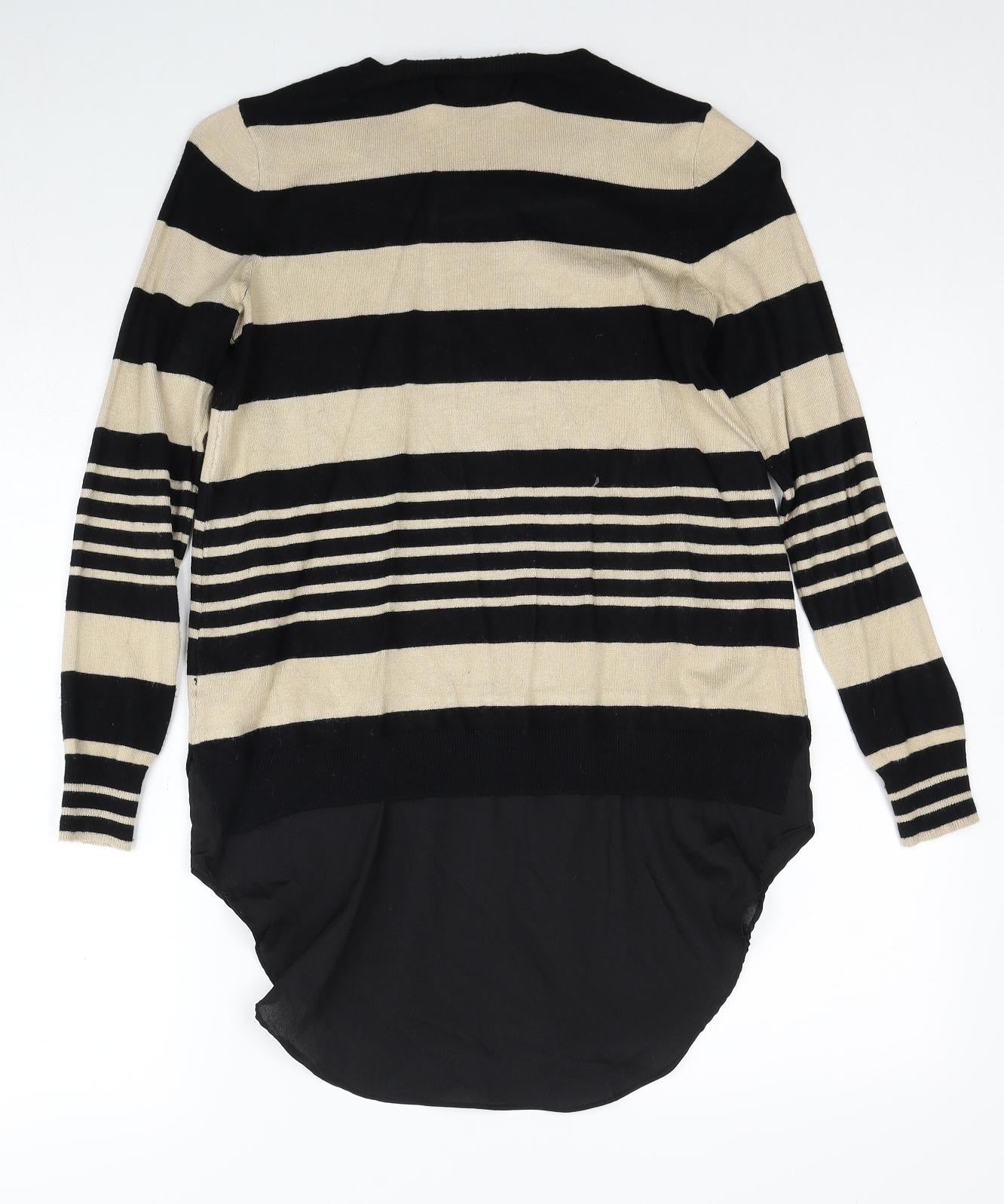QED London Womens Beige Round Neck Striped Viscose Pullover Jumper Size S