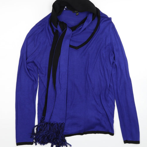 Eupia Womens Blue Round Neck Acrylic Pullover Jumper Size M - Detachable scarf
