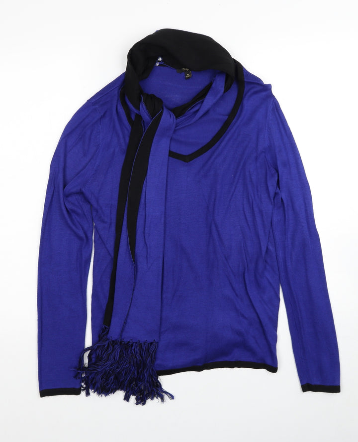 Eupia Womens Blue Round Neck Acrylic Pullover Jumper Size M - Detachable scarf