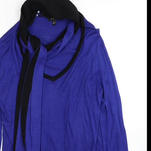Eupia Womens Blue Round Neck Acrylic Pullover Jumper Size M - Detachable scarf