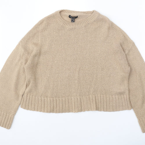 New Look Womens Beige Round Neck Acrylic Pullover Jumper Size M