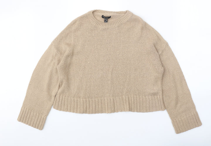 New Look Womens Beige Round Neck Acrylic Pullover Jumper Size M