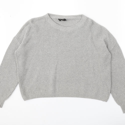 PRETTYLITTLETHING Womens Grey Boat Neck Polyester Pullover Jumper Size M