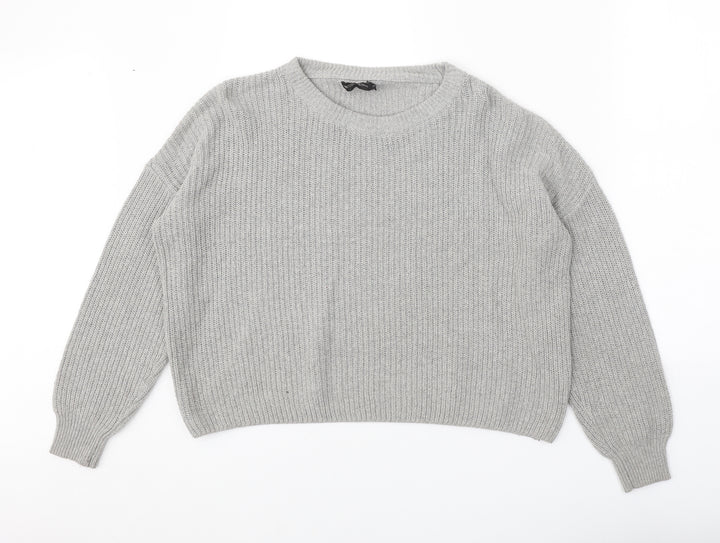 PRETTYLITTLETHING Womens Grey Boat Neck Polyester Pullover Jumper Size M