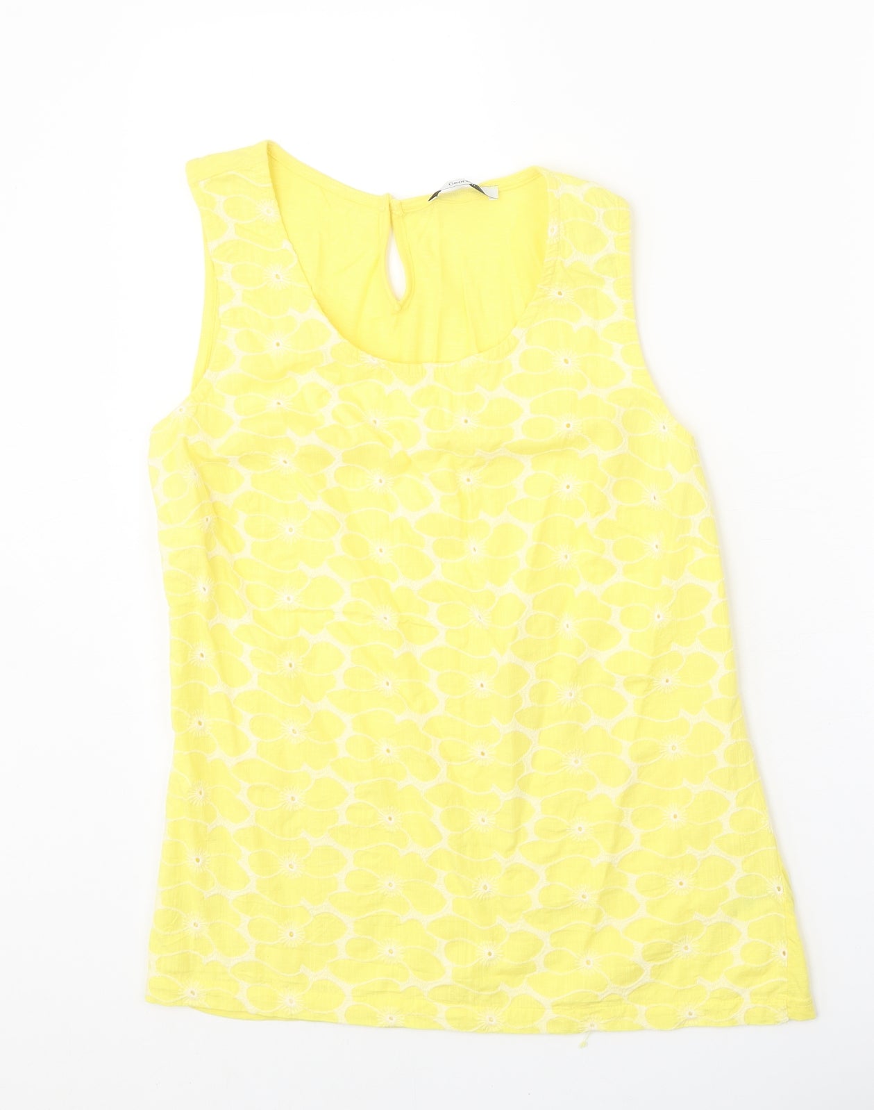 George Womens Yellow Floral 100% Cotton Basic Tank Size 12 Scoop Neck