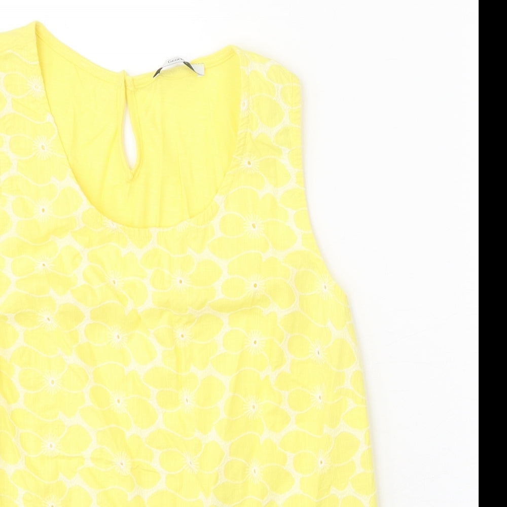 George Womens Yellow Floral 100% Cotton Basic Tank Size 12 Scoop Neck