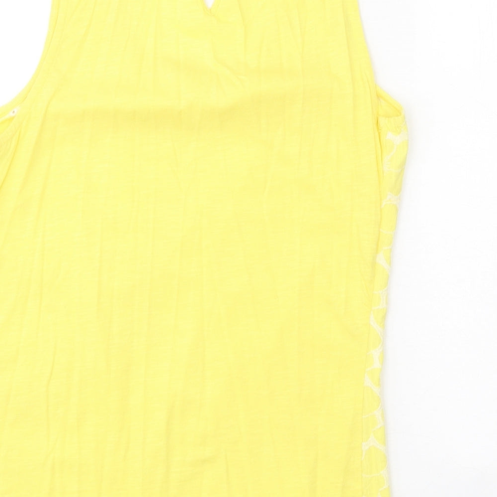 George Womens Yellow Floral 100% Cotton Basic Tank Size 12 Scoop Neck