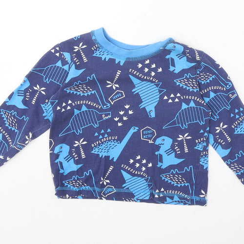 Studio Boys Blue Geometric 100% Cotton Pullover T-Shirt Size 18-24 Months Round Neck Pullover - Dinosaur Print