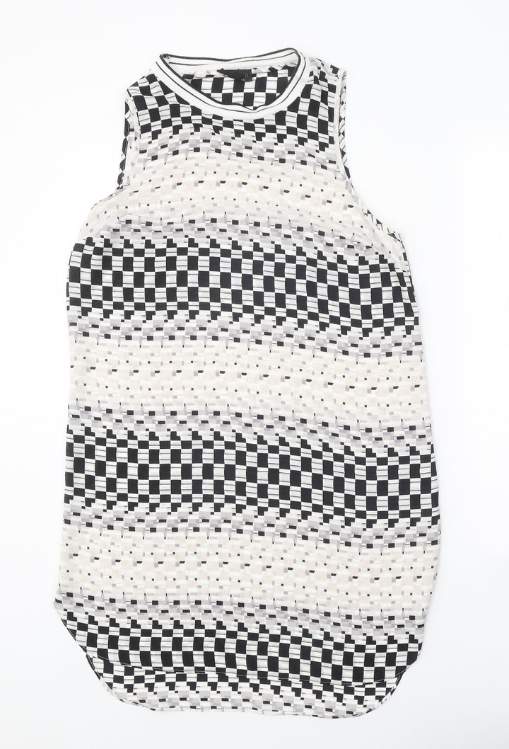 Topshop Womens White Geometric Polyester A-Line Size 12 Round Neck Pullover