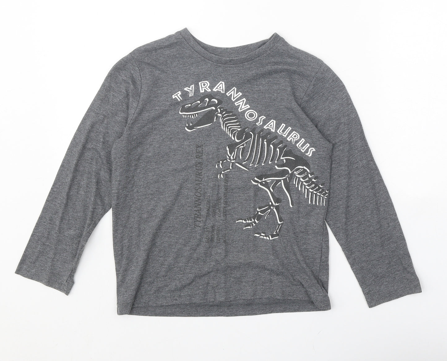 Primark Boys Grey Polyester Pullover Casual Size 6-7 Years Round Neck Pullover - Tyrannosaurus Skeleton