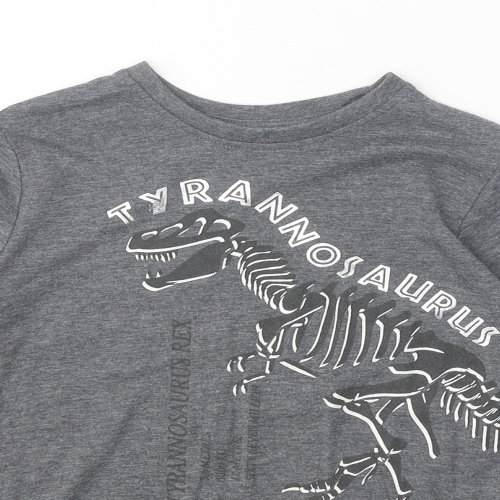 Primark Boys Grey Polyester Pullover Casual Size 6-7 Years Round Neck Pullover - Tyrannosaurus Skeleton