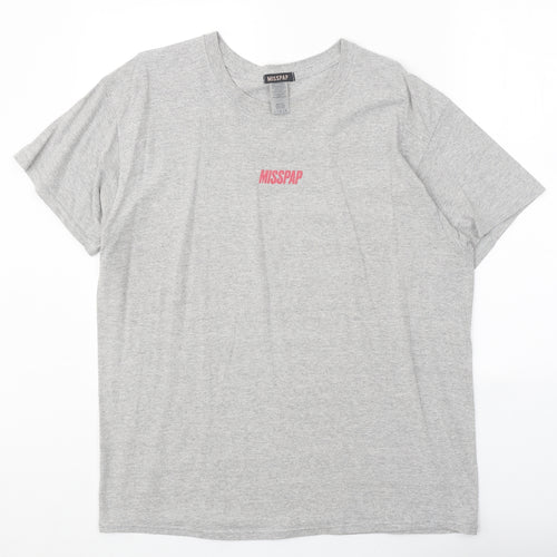 Misspap Womens Grey Cotton Basic T-Shirt Size L Round Neck