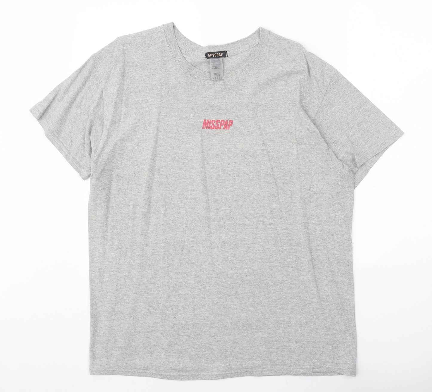 Misspap Womens Grey Cotton Basic T-Shirt Size L Round Neck
