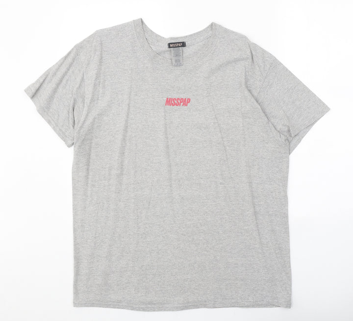 Misspap Womens Grey Cotton Basic T-Shirt Size L Round Neck