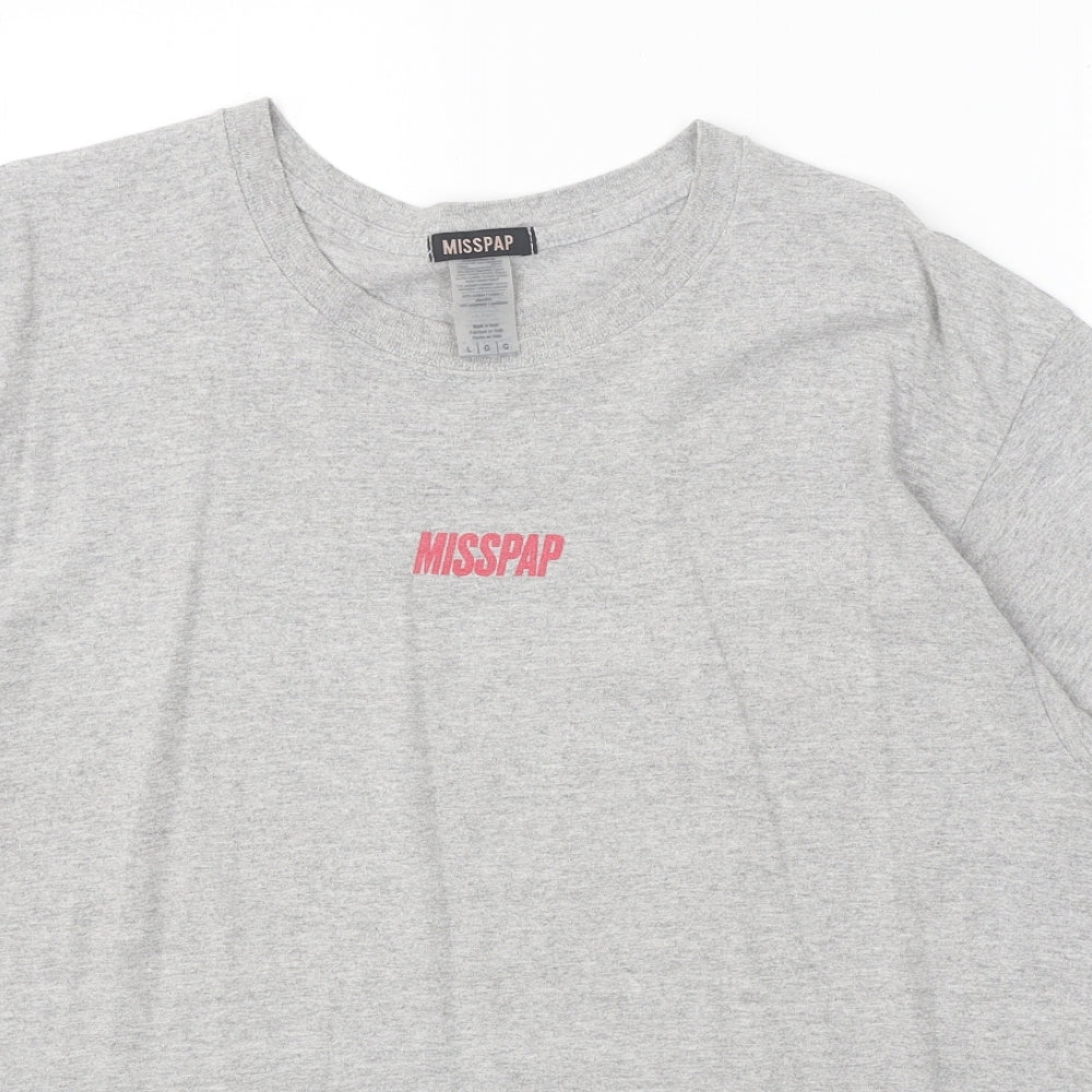 Misspap Womens Grey Cotton Basic T-Shirt Size L Round Neck