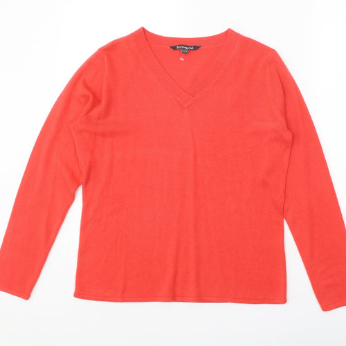 Bonmarché Womens Red V-Neck Acrylic Pullover Jumper Size 12