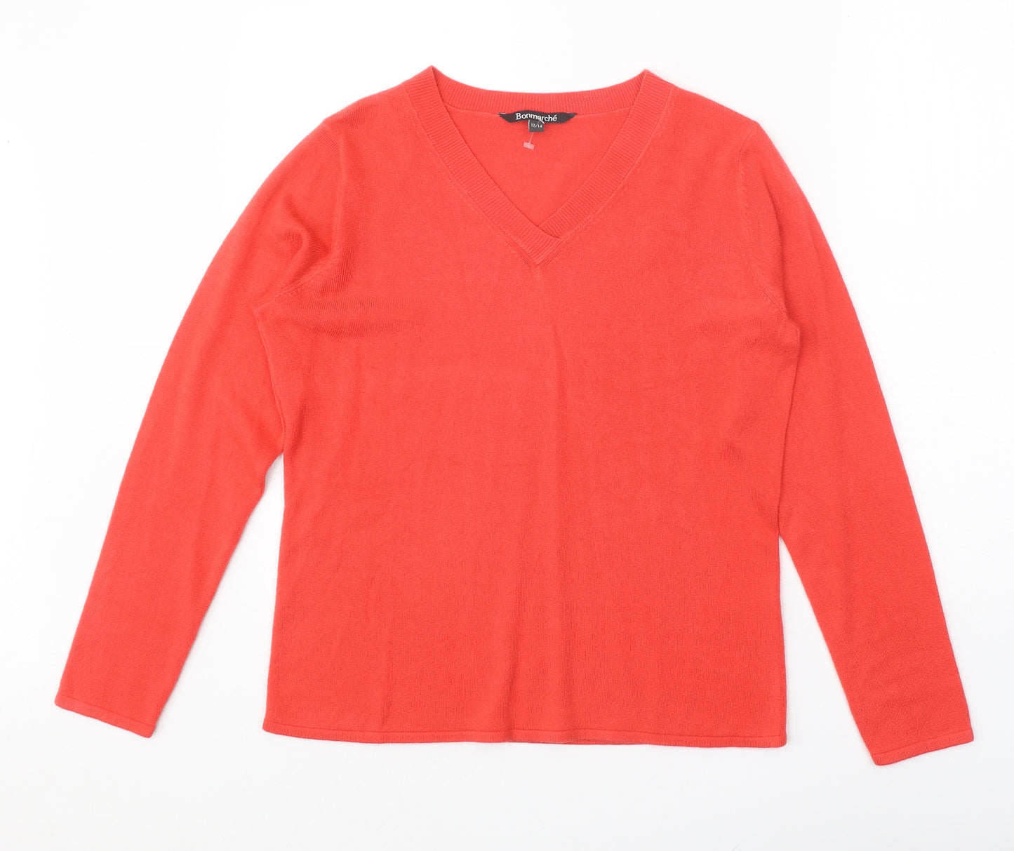 Bonmarché Womens Red V-Neck Acrylic Pullover Jumper Size 12